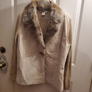NWOT Nygard Genuine Fur & Leather Sweater Jacket L 14-16
